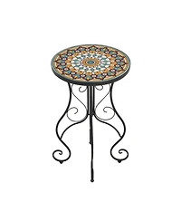 Streamdale Round Ceramic Outdoor Side Table,Colorful+Black
