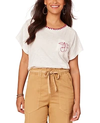 Democracy Women's Embroidered-Pocket Short-Sleeve T-Shirt
