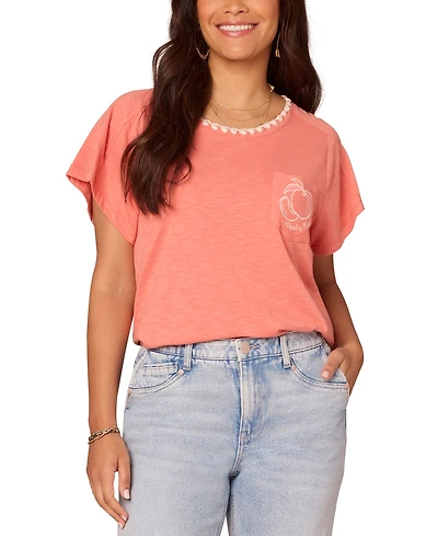 Democracy Women's Embroidered-Pocket Short-Sleeve T-Shirt