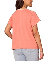 Democracy Women's Embroidered-Pocket Short-Sleeve T-Shirt