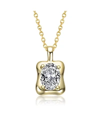 Sterling Silver 14K Gold Plated with Clear Cubic Zirconia Wavey Square Pendant Necklace