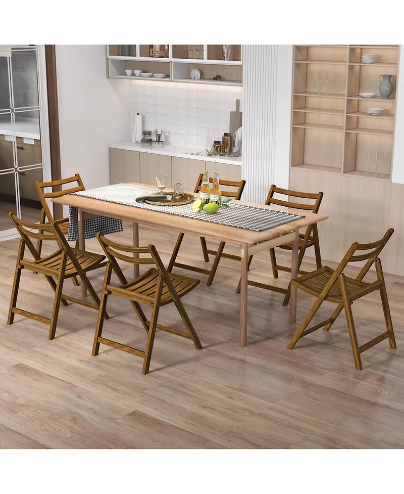 Folding Dining Chair Set of with Rubber Wood Frame Slatted Seat Curved Backrest