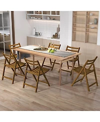 Folding Dining Chair Set of with Rubber Wood Frame Slatted Seat Curved Backrest