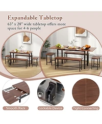 5 Piece Dining Table Set for 4-6 with 2 Benches & 2 Stools for Kitchen Dining Room