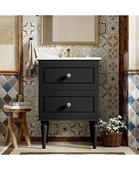 Streamdale 24" Solid Wood Bathroom Vanity Cabinet with Sink and 2 Drawers, Black