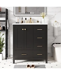 Streamdale 30" Wood Vanity Cabinet Set with Ceramic Sink, Drawers, and Soft-Close Doors