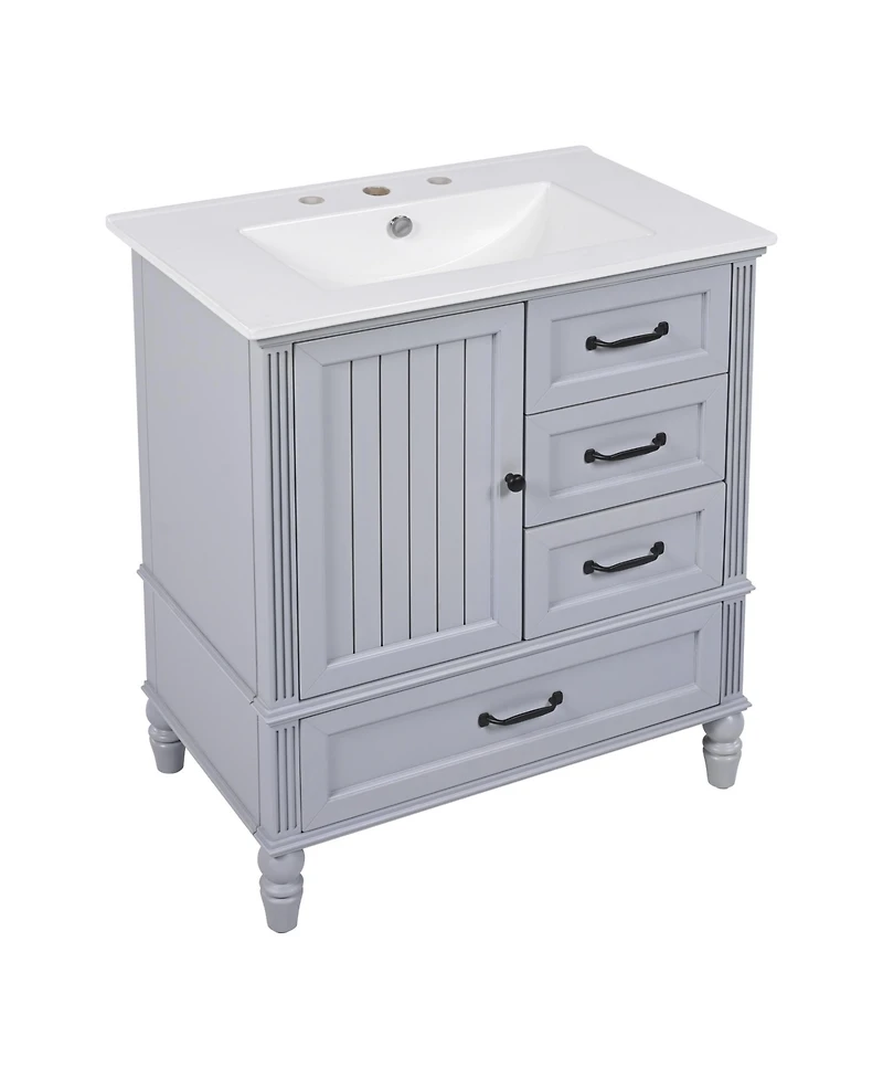 Streamdale 30" Grey Bathroom Vanity Cabinet with Sink and Storage