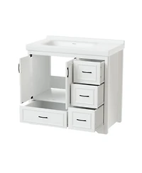 Streamdale 36" Bathroom Vanity with Sink, 2 Doors, 4 Drawers (White, 35.8"W x 19.7"D x 35.4"H)