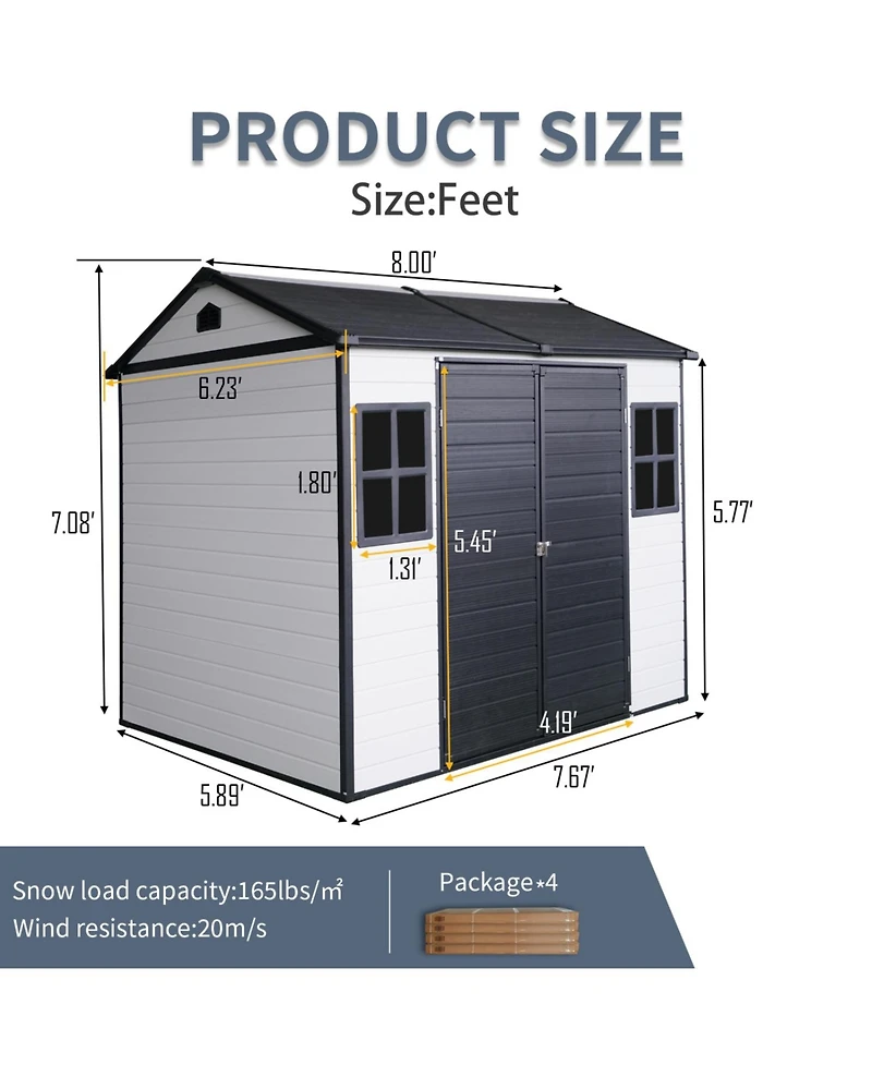 Streamdale 8x6 Resin Outdoor Storage Shed with Lockable Door and Windows
