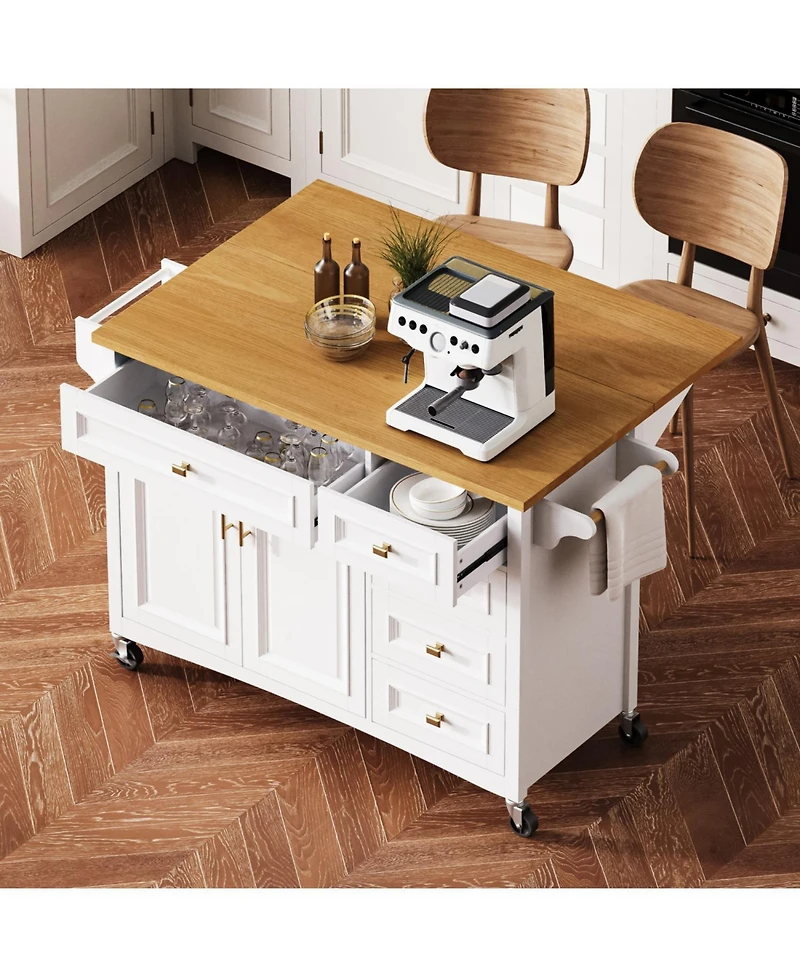 Streamdale 52" Kitchen Island Cart with Drop Leaf, Storage, and Adjustable Shelf