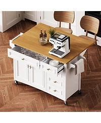 Streamdale 52" Kitchen Island Cart with Drop Leaf, Storage, and Adjustable Shelf