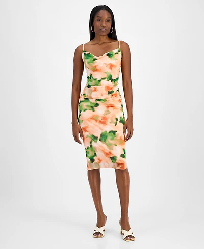 Bar Iii Women's Printed Mesh Cowlneck Sheath Dress, Exclusively at Macy's