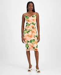 Bar Iii Women's Printed Mesh Cowlneck Sheath Dress, Exclusively at Macy's