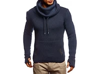 Leif Nelson Men's Cowl Neck Knitted Pullover with Thumbhole Cuffs