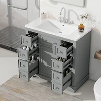 Streamdale 36" Bathroom Vanity with Sink Combo, One Cabinet and Six Drawers, Solid Wood and Mdf Board, Grey