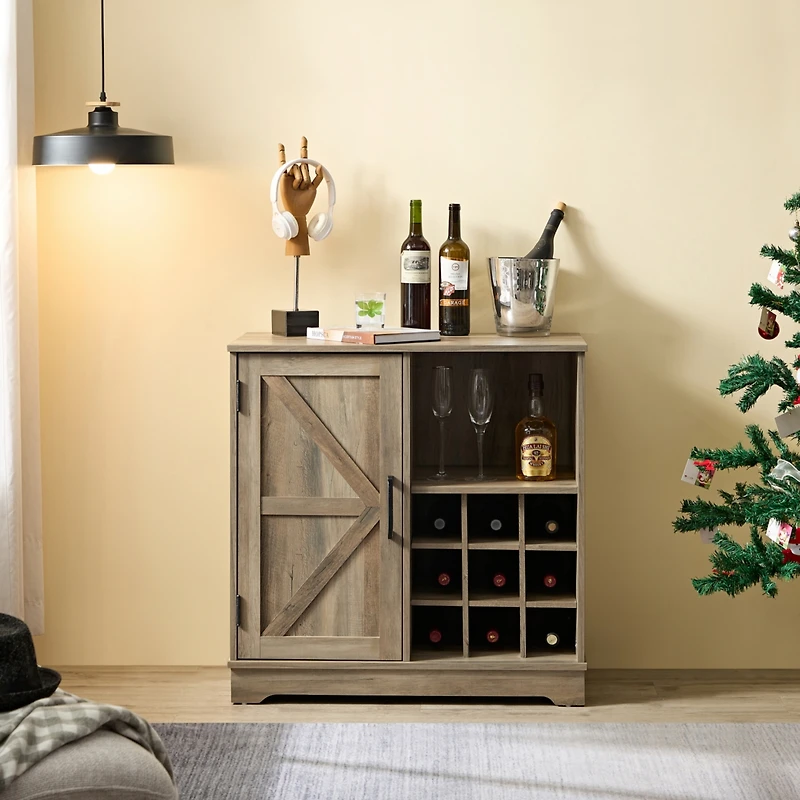 Streamdale Farmhouse Wine Bar Cabinet with Adj. Shelves and Wine Rack, 31.5