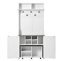Streamdale Farmhouse 4-in-1 Hall Tree with Barn Doors Movable Bench, Hooks, Shoe Storage, & Wheels
