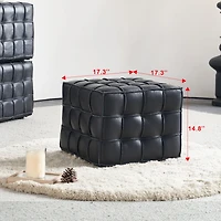 Streamdale 17.32"W Genuine Leather Tufted Ottoman,Footstool for Living Room & Bedroom,Black Color