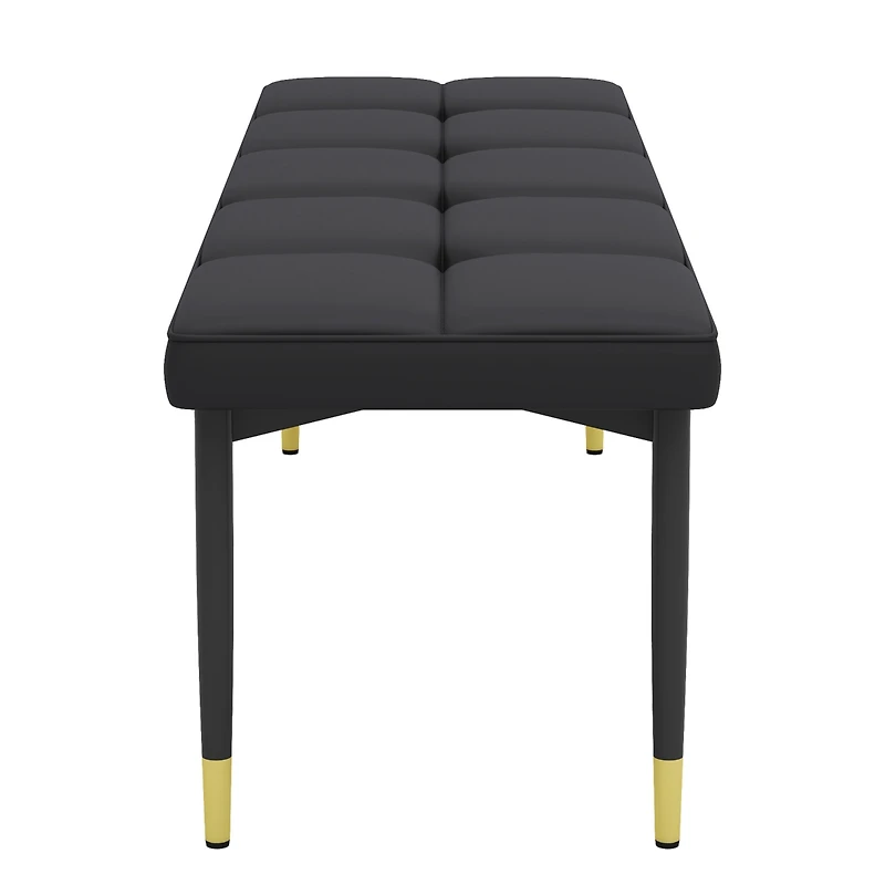 Streamdale 59" Black Shoe Bench with Gold Accents Faux Leather Cushion, Metal Legs
