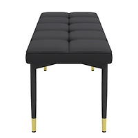 Streamdale 59" Black Shoe Bench with Gold Accents Faux Leather Cushion, Metal Legs