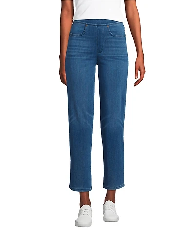 Lands' End Women's Starfish High Rise Knit Denim Straight Crop Jeans
