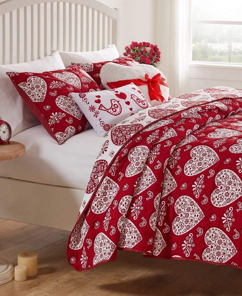 Greenland Home Fashions Lovebirds Woven Jacquard Reversible 3-Pc. Coverlet Set
