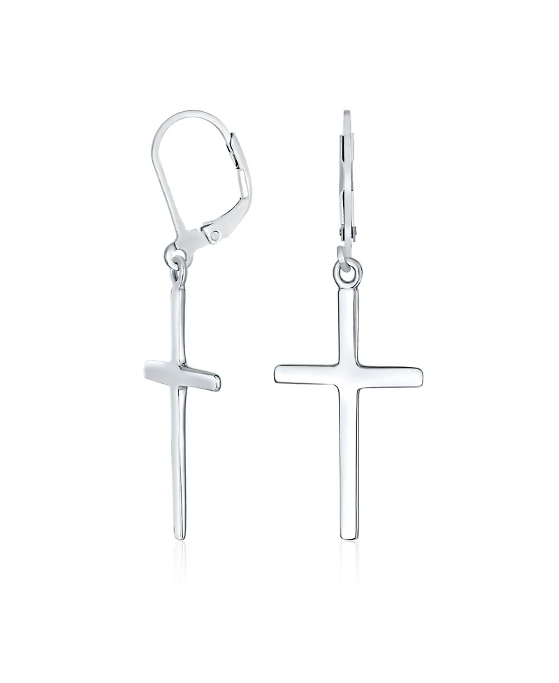 Bling Jewelry Classic Religious Cross Dangle Earrings Lever Back Sterling Silver High Polish