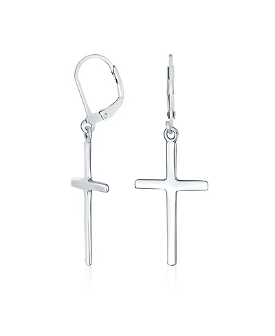 Bling Jewelry Classic Religious Cross Dangle Earrings Lever Back Sterling Silver High Polish