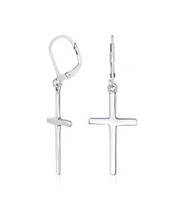 Bling Jewelry Classic Religious Cross Dangle Earrings Lever Back Sterling Silver High Polish
