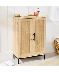 Best Choice Products 2-Door Natural Rattan 34 x 24in Storage Cabinet for Bathroom, Living, Dining w/ Adjustable Shelves