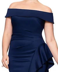 Xscape Plus Size Off-The-Shoulder Ruffle-Trim Scuba Gown