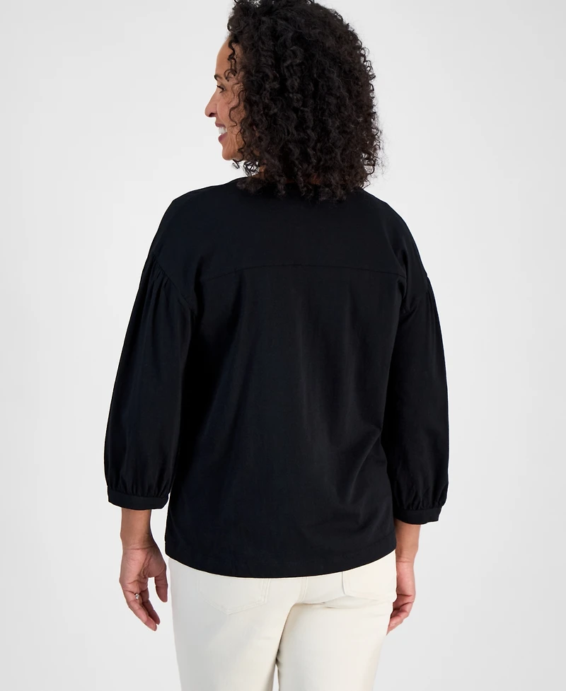 Style & Co Women's 3/4 Sleeve Split-Neck Top