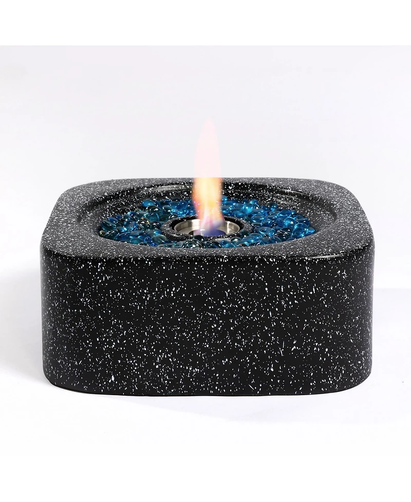Tabletop Fire Pit, Concrete & Stainless Steel Portable Fire Pit with Decorative Glass Beads, Bioethanol or Gel Fuel, 3000 Btu