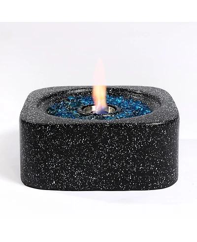 Tabletop Fire Pit, Concrete & Stainless Steel Portable Fire Pit with Decorative Glass Beads, Bioethanol or Gel Fuel, 3000 Btu, Perfect for Outdoor Pat