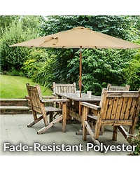 8.5 ft Outdoor Patio Umbrella with Tilt, Crank and Vent - Faux Woodgrain Finish Solar