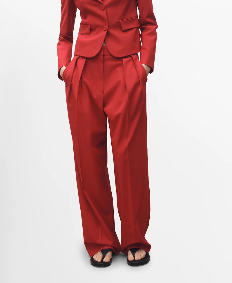 Mango Women's Wide Leg Wool Blend Suit Trousers