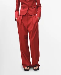 Mango Women's Wide Leg Wool Blend Suit Trousers