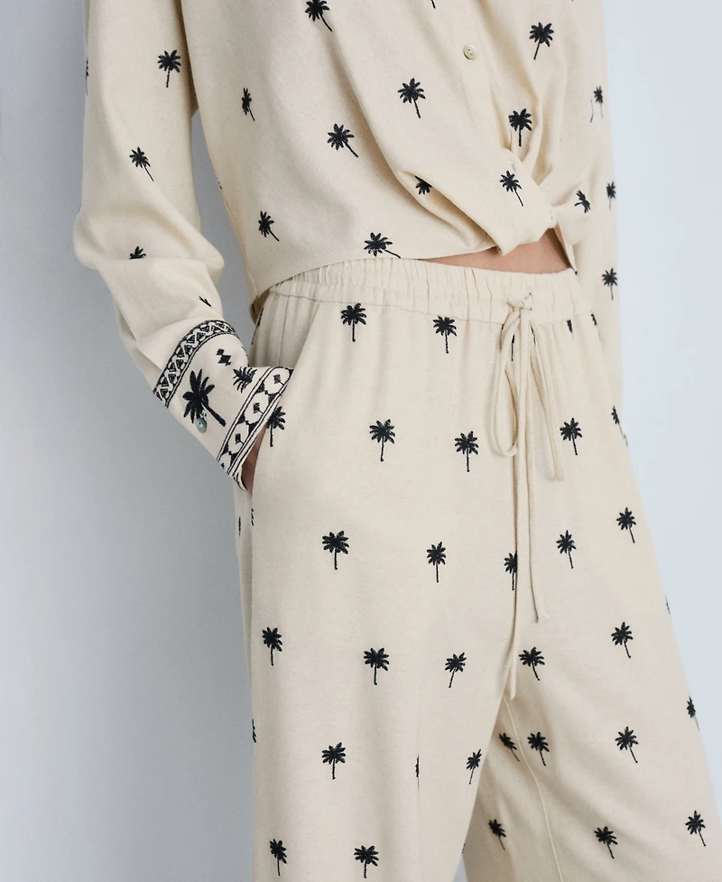 Mango Women's Embroidered Straight-Fit Trousers