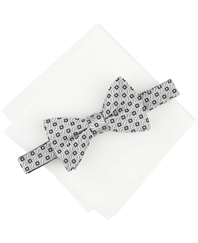 Alfani Men's Alene Geo-Pattern Bow Tie & Solid Pocket Square Set, Exclusively at Macy's