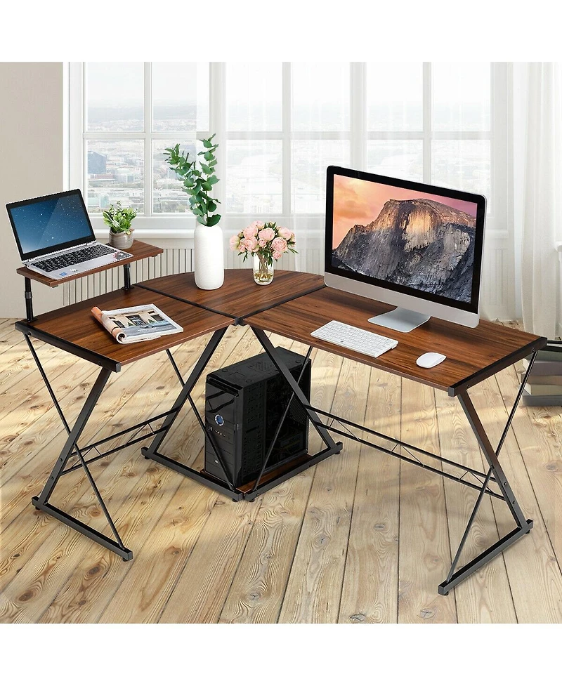 L-Shaped Desk Reversible Corner Computer Desk with Movable Shelf and Cpu Stand