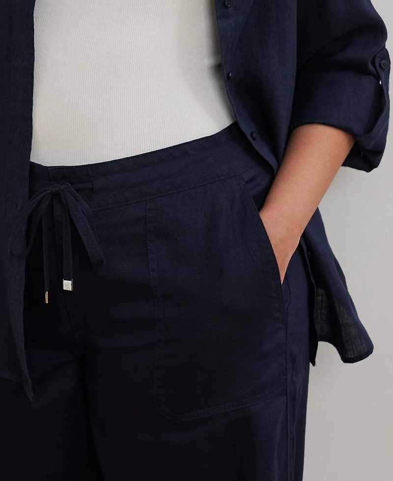 Lauren Ralph Plus Linen Drawcord Pants