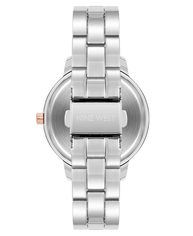 Nine West Women's Quartz Silver-Tone Metal Alloy Delicate Floral Dial Watch, 36mm
