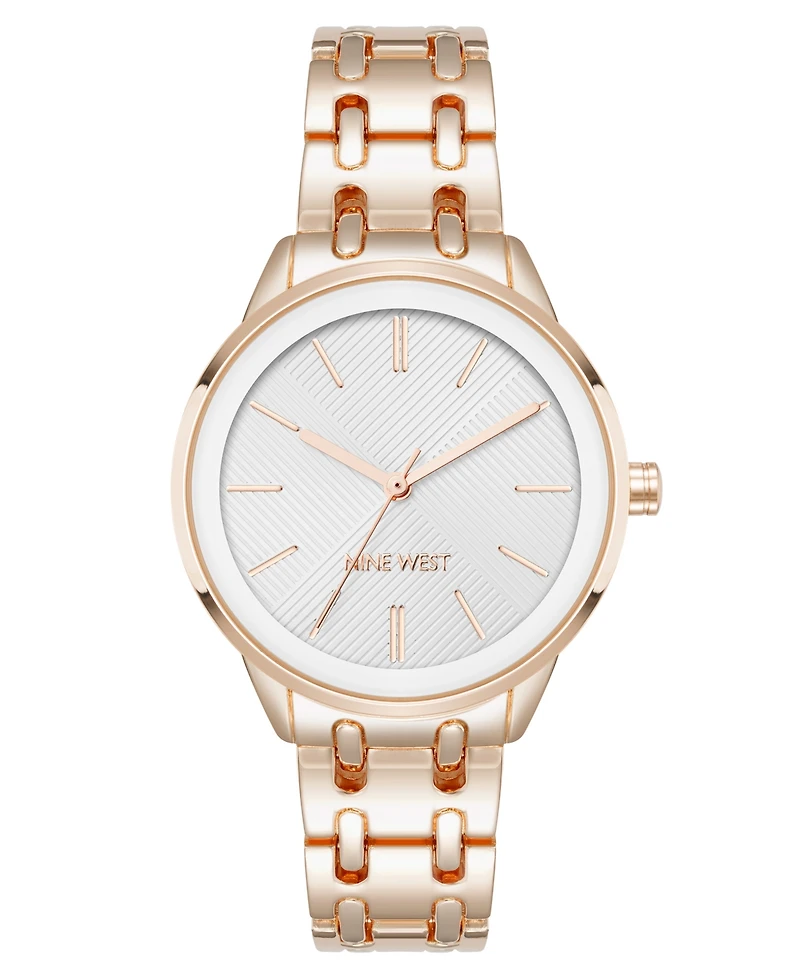 Nine West Women's Quartz Silver and Rose Gold-Tone Metal Alloy Bracelet Watch, 33mm