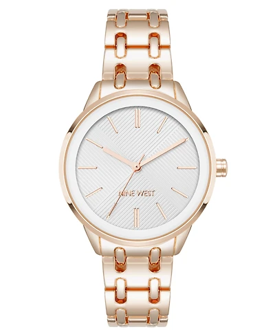 Nine West Women's Quartz Silver and Rose Gold-Tone Metal Alloy Bracelet Watch, 33mm