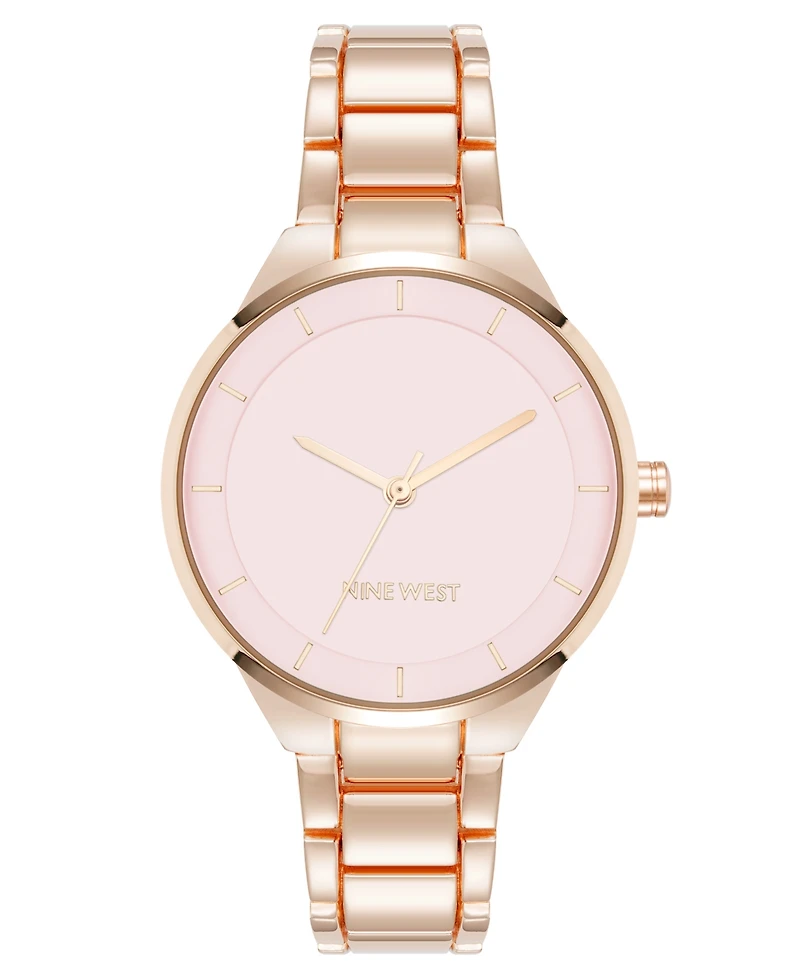 Nine West Women's Quartz Pink and Rose Gold-Tone Metal Alloy Watch, 34mm