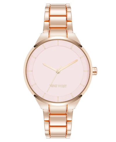 Nine West Women's Quartz Pink and Rose Gold-Tone Metal Alloy Watch, 34mm