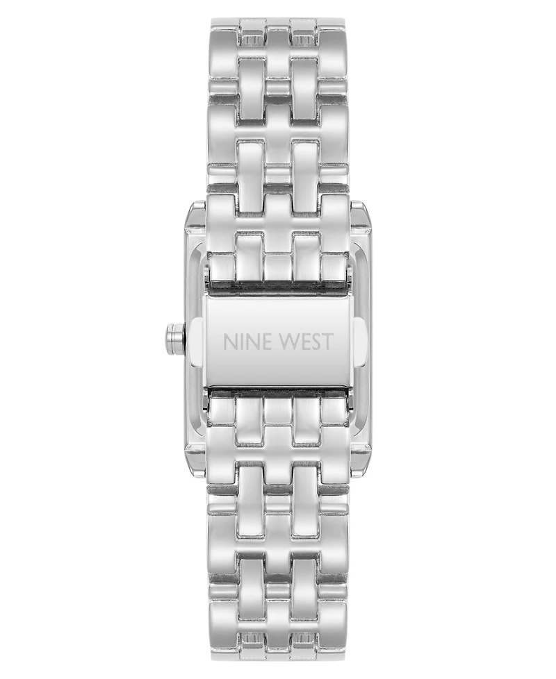 Nine West Women's Quartz Rectangular White and Silver-Tone Metal Alloy Watch, 24mm