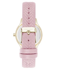 Nine West Women's Quartz Boyfriend Gold-Tone and Pink Polyurethane Leather Band Watch, 35mm