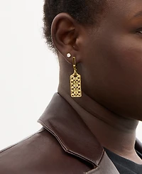 Coach Gold Signature Quilted Hangtag Charm Huggie Earrings