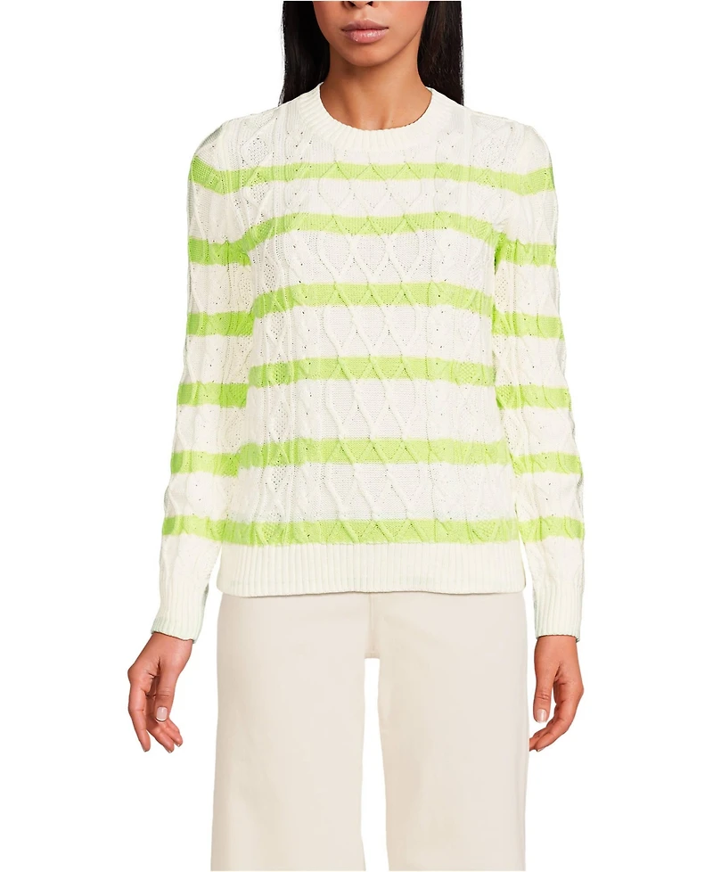 Lands' End Women's Aran Cable Crew Neck Sweater